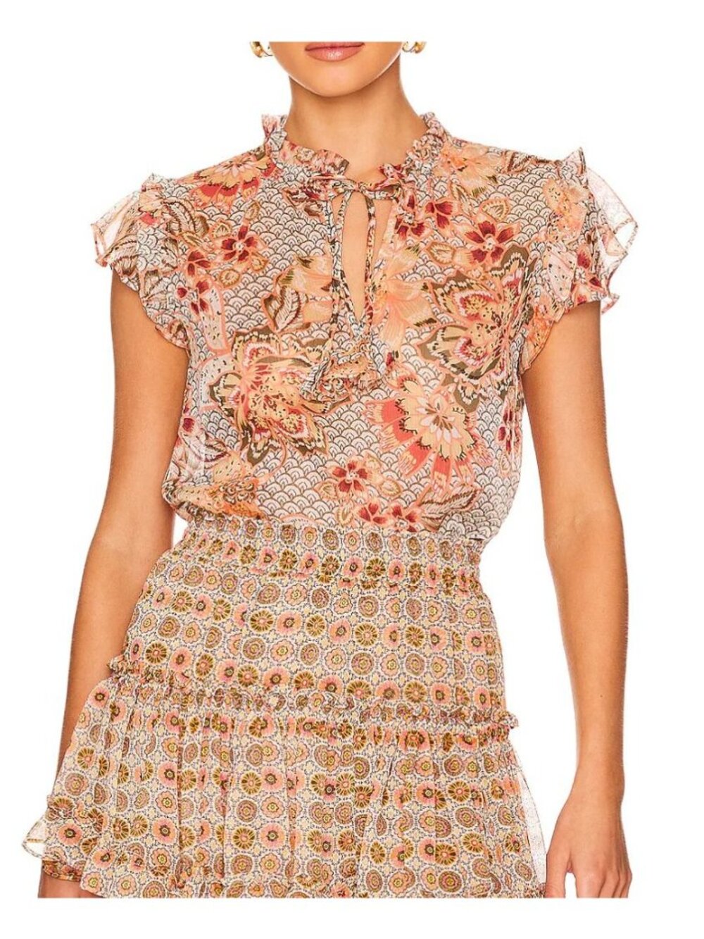 Misa Los Angeles Basia Floral Top Blouse Summer Ikat Size Large